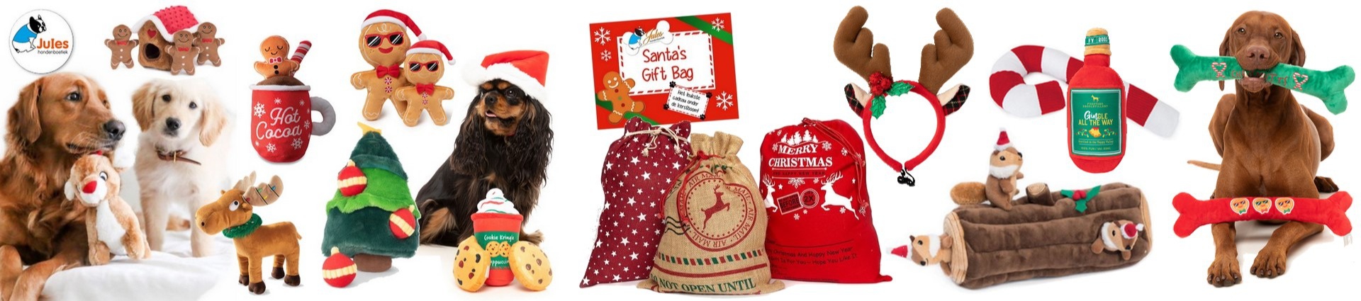 Kerst cadeau's voor honden, Kerstboxen, Kerstspeelgoed Kerstkoekjes voor honden