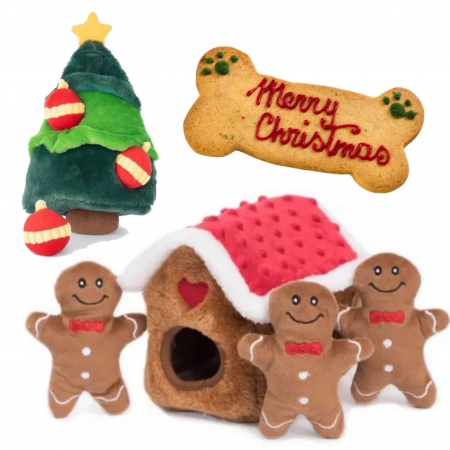 Kerst cadeau's voor honden, Kerstboxen, Kerstspeelgoed Kerstkoekjes voor honden